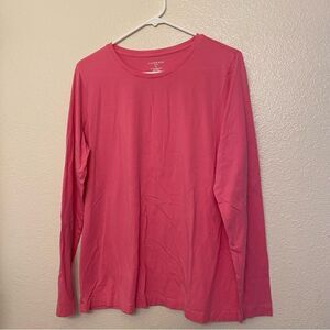 Lands End crew neck fitted cotton rayon long sleeve top shirt barbie pink XL